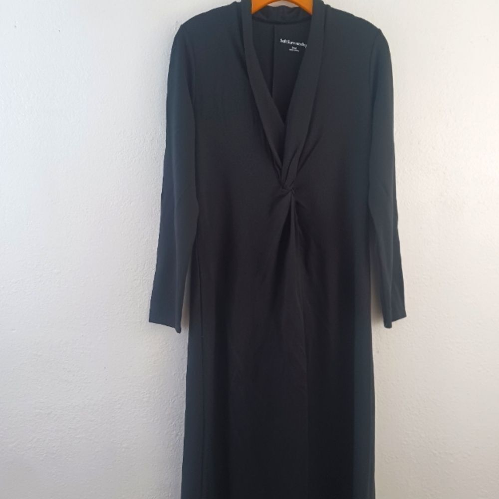 Soft Surroundings Lagia Jersey Ponte Dress Womens Size S Black Shawl Knot Maxi